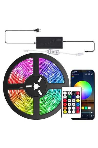BEŞİKSAN SIKS Digital Smart RGB Wi-Fi LED Strip, 5 meters, Remote Control, Music Mode, Microphone