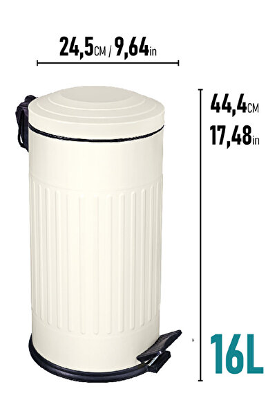 coverest 16 Lt Vintage Serisi Amortisör Kapaklı Krem Çöp Kovası (BANYO - MUTFAK - TUVALET - BALKON)