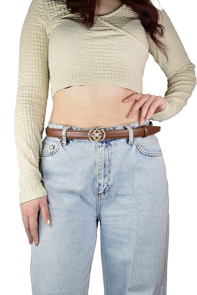 GoDeri Women's Belt Without Holes Tan with Automatic Buckle, Trouser Belt, Dress Belt, 2.5 Cm_Auto