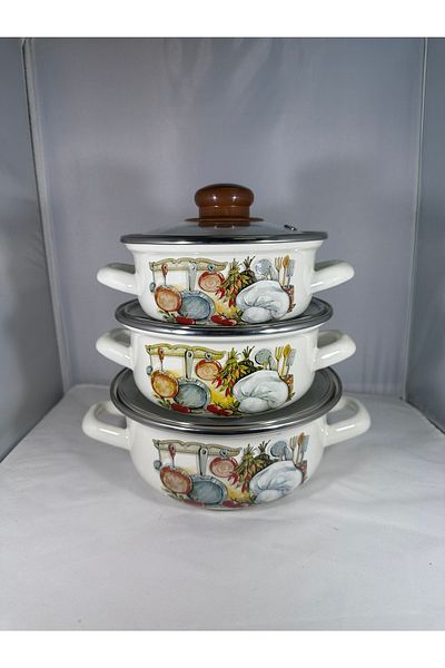 EmayeBurada Flame Enamel Cook and Hide Pot Set 9 Pieces