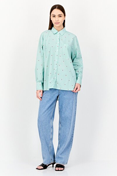 XOXO Women Spread Collar Long Sleeve Allover Print Shirt, Multicolor