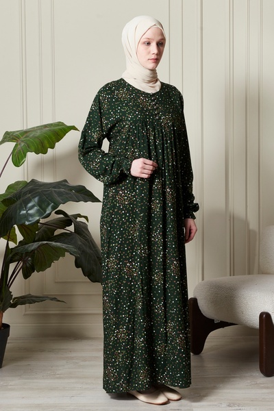 fistan Shirring Robadan Μπροστινά κουμπιά από ύφασμα βισκόζης Φόρεμα προσευχής για μητρικό φόρεμα