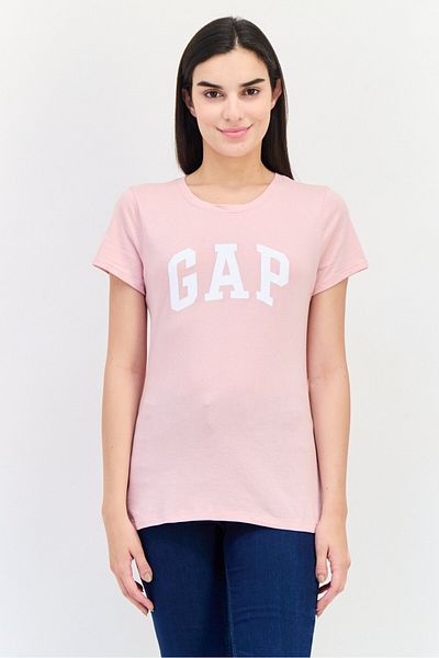 GAP Women 2 Pcs Round Neck Short Sleeves Brand Logo T-Shirt, Pink/White