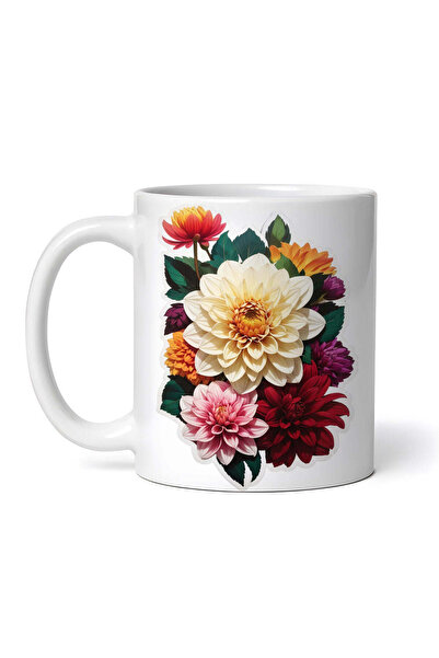 OEM Cană albă personalizată, buchet de dalii, Inovatix®. 330 ml