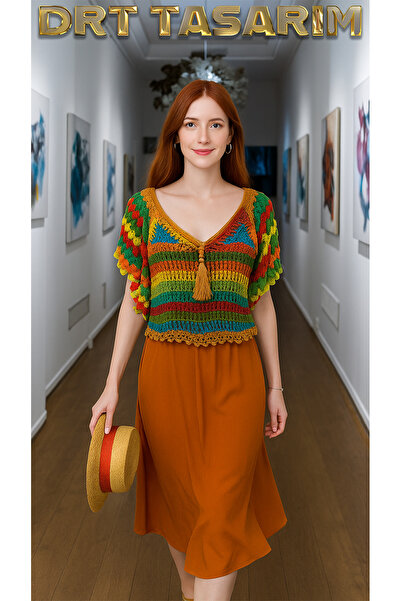 drt tasarım Hand Knitted Square Motif Blouse