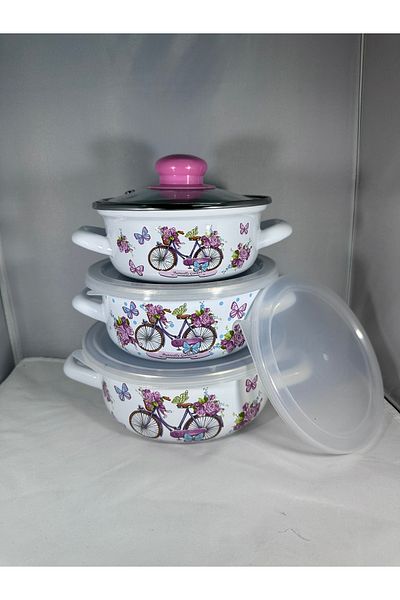 EmayeBurada Flame Enamel Cook and Hide Pot Set 9 Pieces