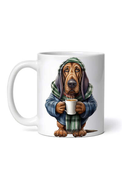 OEM Cană albă personalizată, Basset bând cafea, INOVATIX®. 330ml