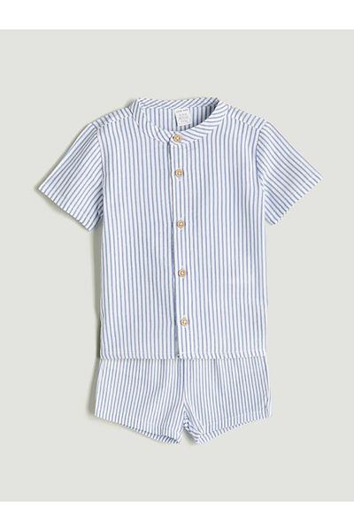 LC Waikiki Lcw Baby Ecru Short Sleeve Striped Shirt and Shorts 2-Pack