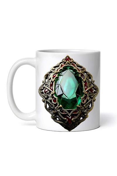 OEM Personalized White Mug, Antique Jewel With Green Stone, Inovatix®. 330ml