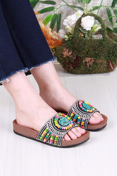 fort 00303 Pienn Anatomical Flexible Comfortable Stone Beaded Women's Slippers