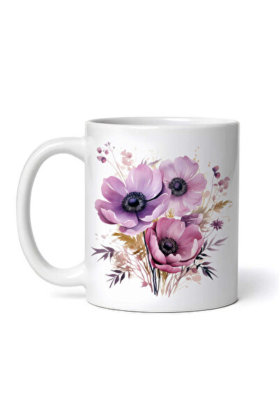 OEM Cană albă personalizată, Buchet cu anemone roz și mov, INOVATIX®. 330ml