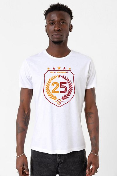 Tshirthane 25 Πρωταθλήματα Επαναλαμβάνουμε Λευκό ανδρικό μπλουζάκι με λαιμόκοψη