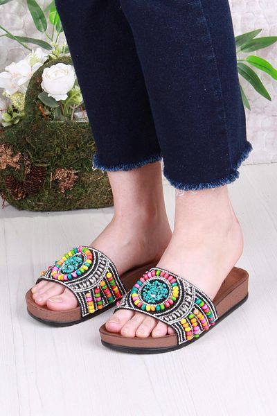 fort 00303 Pienn Anatomical Flexible Comfortable Stone Beaded Women's Slippers