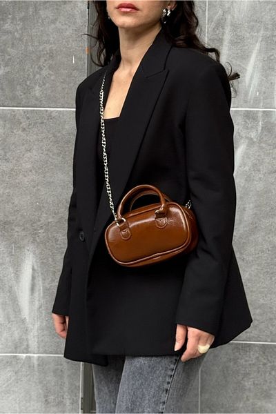 Yuka Atelier Geantă mică de mână și de umăr din piele artificială strălucitoare cu curea cu lanț de bomboane