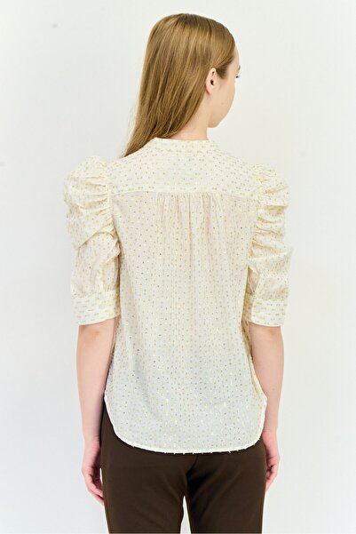 GAP Women Band Collar Elbow Sleeves Metallic Blouse, Multicolor