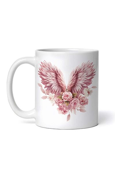 OEM Personalized White Mug, Pink Angel Wings Cleo, Inovatix®. 330ml