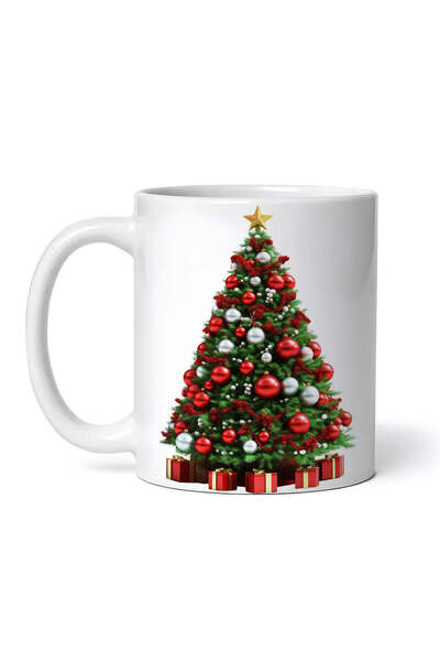 OEM Cană albă personalizată, Brad de Crăciun cu globuri albe și roșii, Inovat...