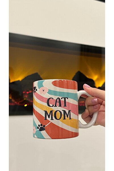 FESECRAFT Cat Mom Written Ceramic Pinterest Mug Cat Lover Gift Mug