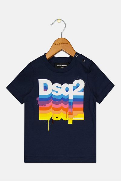 DSquared2 Toddlers Boy Crew Neck Short Sleeves Brand Logo T-shirt, Navy