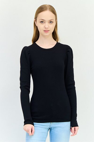 GAP Women Crew Neck Long Sleeves Ribbed Top, Black