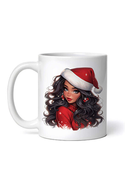 OEM Cană albă personalizată, Brunetă cu ochi albaștri de Crăciun, INOVATIX®. ...