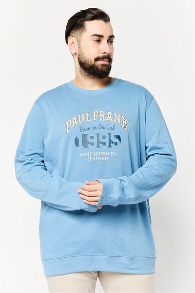 PAUL FRANK Men Crew Neck Graphic Print Long Sleeves Sweatshirt, Slate Blue