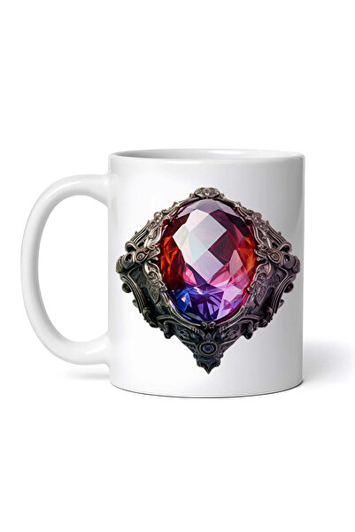 OEM Personalized White Mug, Vintage Jewel With Purple Stone, Inovatix®. 330ml