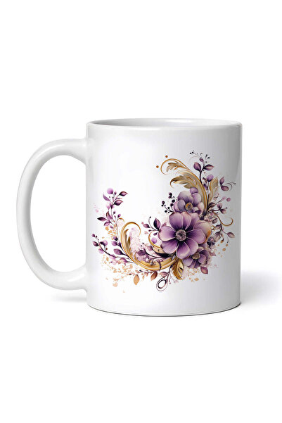 OEM Cană albă personalizată, aranjament floral auriu cu flori mov, INOVATIX®....