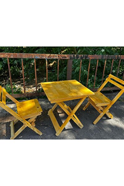 besiroglu ahsap Ahşap Katlanır Bahçe Balkon Seti 2 Kişilik (1 ADET MASA 2 ADE...