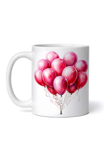 OEM Cană albă personalizată, petrecere cu baloane roz, INOVATIX®. 330ml