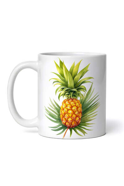 OEM Cană albă personalizată, Ananas cu frunze verzi, INOVATIX®. 330ml