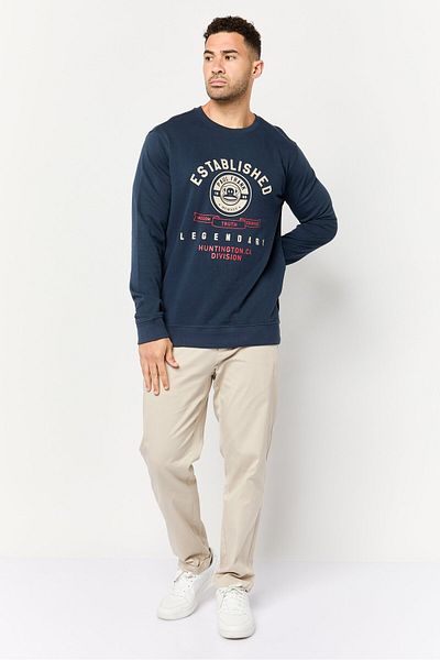 PAUL FRANK Men Crew Neck Graphic Print Long Sleeve Sweatshirt, Navy