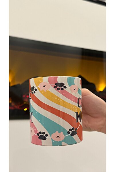 FESECRAFT Cat Mom Written Ceramic Pinterest Mug Cat Lover Gift Mug