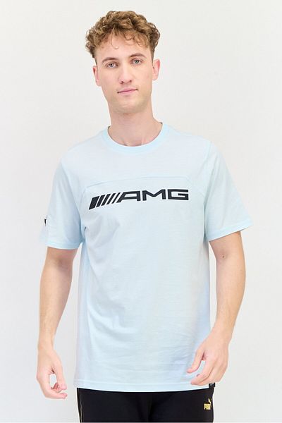 Puma X Amg Men Sportswear Fit Graphic Print Short Sleeves Outdoor T-shirt, Aqua