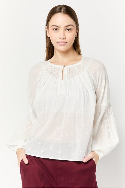 Scotch & Soda Women Crew Neck Long Sleeves Embroidered Blouse, Ivory