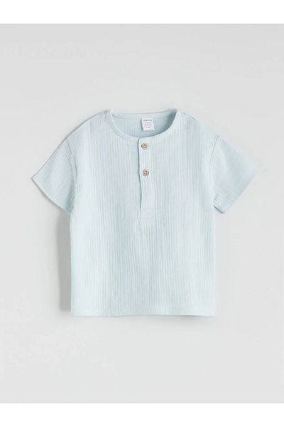 LC Waikiki Lcw Baby Blue Buttoned Collar Baby Boy T-Shirt and Shorts Set of 2