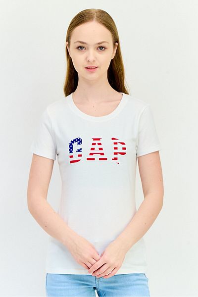 GAP Women Round Neck Short Sleeves Brand Logo T-shirt, White