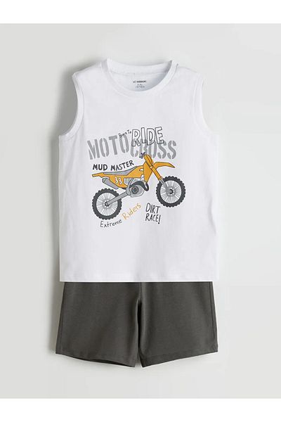 LC Waikiki Lcw kids white printed boys' singlet and shorts set of 2