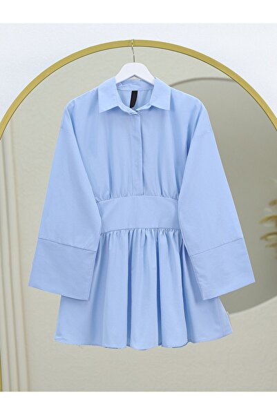 HİJABAYA Half Buttoned Tunic with Tie Waist and Side Zipper