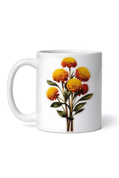 OEM Cană albă personalizată, buchet de flori Craspedia, INOVATIX®. 330ml