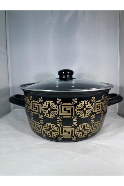 EmayeBurada Flame Enamel Patterned Frying Pot 22 cm 3.7 Lt Frying Pot Fryer Pot