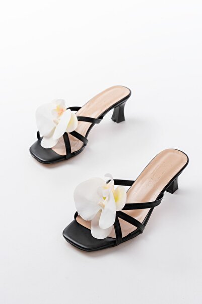 serkanseyyid S-622 Black Orchid Detailed Thin Heeled Women's Slippers