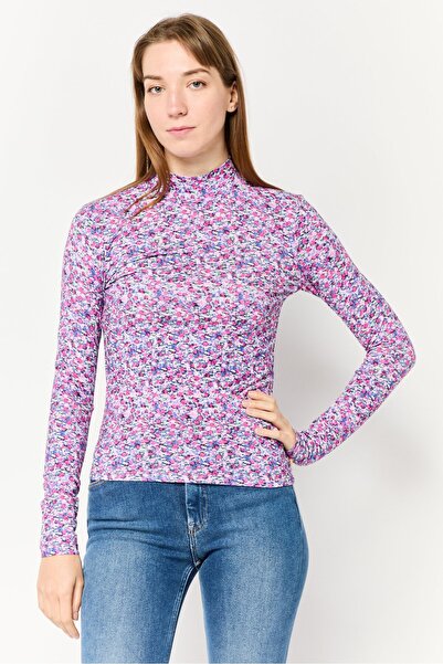 Scotch & Soda Women Mock Neck Long Sleeves Allover Print Top, Multicolor