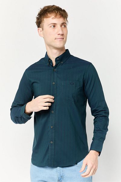La Martina Men Tailored Fit Stripe Long Sleeves Casual Shirt, Dark Teal Blue