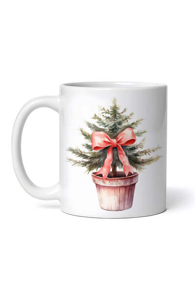 OEM Cană albă personalizată, brad într-un ghiveci cu fundă, Inovatix®. 330 ml