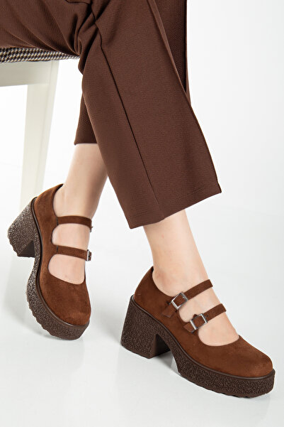 Entella Store Women's High Heeled Brown Suede Oxford Shoes