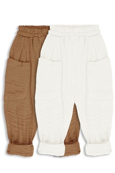 Catz Kids Pack of 2 Boyfriend Muslin Pants (Brown and Ecru)