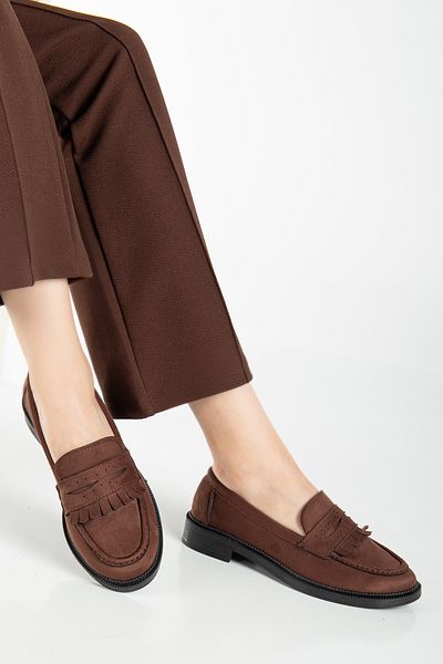 Entella Store Γυναικεία Loafer Tasseled Brown Suede Casual Παπούτσια