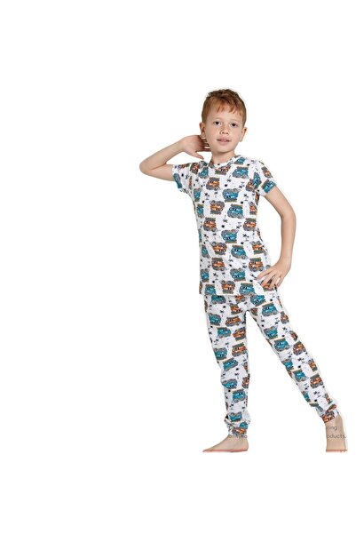 Fidekids طقم بيجامة صيفية بأكمام قصيرة وجزء سفلي من Diamond Kids للأولاد مصنو...