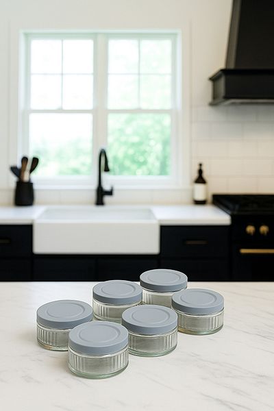 ZURİ DESİGN Set of 6 Airtight Glass Storage Containers - 140 Cc |   Gray Lid, Leakproof Storage Container Multi-Purpose